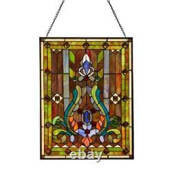 Multi Stained Glass Fleur de Lis Window Panel