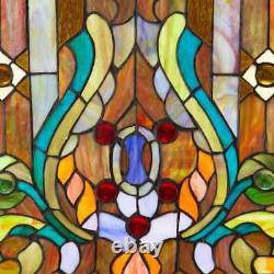 Multi Stained Glass Fleur de Lis Window Panel