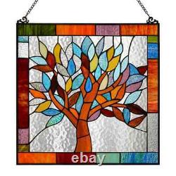 Multi Stained Glass Mystical World Tree Window Panel