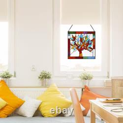 Multi Stained Glass Mystical World Tree Window Panel