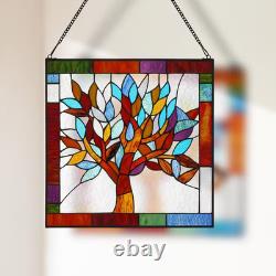 Multi Stained Glass Mystical World Tree Window Panel