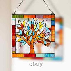 Multi Stained Glass Mystical World Tree Window Panel