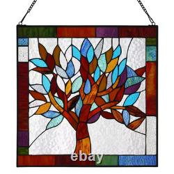 Multi Stained Glass Mystical World Tree Window Panel