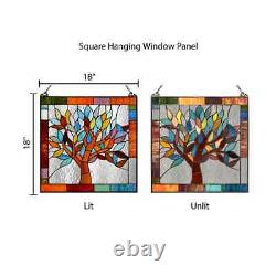 Multi Stained Glass Mystical World Tree Window Panel