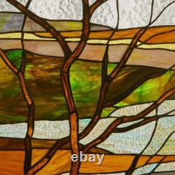 Multicolored Fall Treescape Stained Glass Window Panel