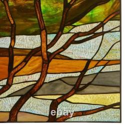 Multicolored Fall Treescape Stained Glass Window Panel