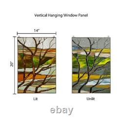 Multicolored Fall Treescape Stained Glass Window Panel