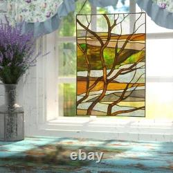 Multicolored Fall Treescape Stained Glass Window Panel