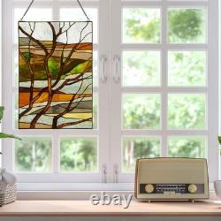 Multicolored Fall Treescape Stained Glass Window Panel