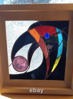 Native American Stained Glass Crow Window panel 12x12