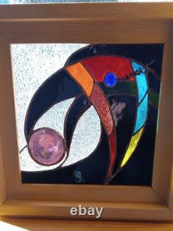 Native American Stained Glass Crow Window panel 12x12