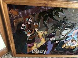 Nativity Suncatcher FAUX STAINED GLASS Christmas Religious Large Frame Panel