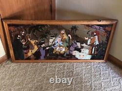 Nativity Suncatcher FAUX STAINED GLASS Christmas Religious Large Frame Panel