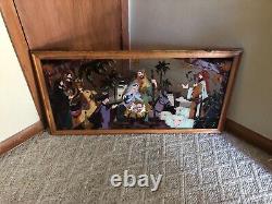 Nativity Suncatcher FAUX STAINED GLASS Christmas Religious Large Frame Panel