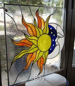 Natures Elements Stained Glass Windows Panel Sun Moon