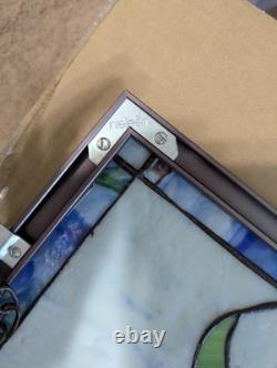 Nielsen Stained Glass Panel, Rose, Blue Window Hanging 28 3/4 X 12 1/2 Framed