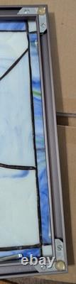 Nielsen Stained Glass Panel, Rose, Blue Window Hanging 28 3/4 X 12 1/2 Framed
