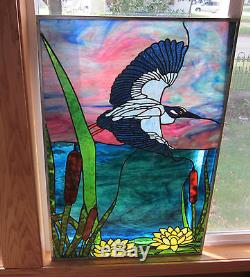 Night Heron Stained Glass Windows Panel Original