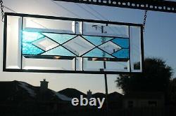 North Sea & Sky Blue Beveled Stained Glass Panel, 2 Avail? 19 1/2 X 7 1/2