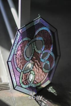 OCTAGONAL Handcrafted Beveled Pieces Tiffany Stained Glass 15 inches
