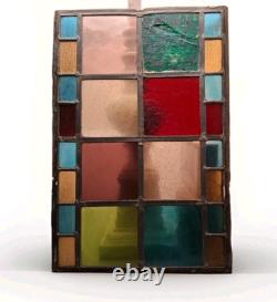 OLD 1800's ENGLISH LEADED STAINED GLASS WINDOW ABSTRACT MULTI COLORS 18 x 12