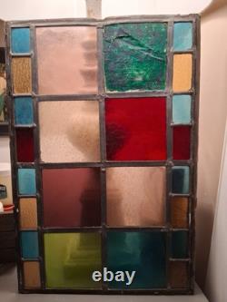OLD 1800's ENGLISH LEADED STAINED GLASS WINDOW ABSTRACT MULTI COLORS 18 x 12