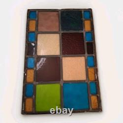 OLD 1800's ENGLISH LEADED STAINED GLASS WINDOW ABSTRACT MULTI COLORS 18 x 12