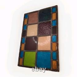 OLD 1800's ENGLISH LEADED STAINED GLASS WINDOW ABSTRACT MULTI COLORS 18 x 12