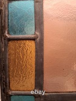 OLD 1800's ENGLISH LEADED STAINED GLASS WINDOW ABSTRACT MULTI COLORS 18 x 12