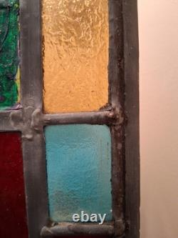 OLD 1800's ENGLISH LEADED STAINED GLASS WINDOW ABSTRACT MULTI COLORS 18 x 12