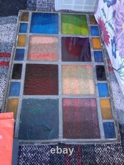 OLD 1800's ENGLISH LEADED STAINED GLASS WINDOW ABSTRACT MULTI COLORS 18 x 12