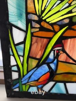OOAK Hand Crafted Stained Glass Window Desert Landscape approx 14x22 Sunset