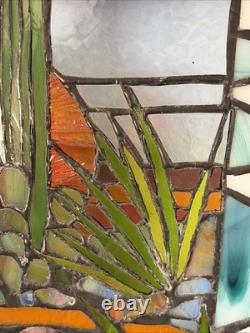 OOAK Hand Crafted Stained Glass Window Desert Landscape approx 14x22 Sunset