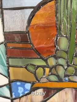OOAK Hand Crafted Stained Glass Window Desert Landscape approx 14x22 Sunset