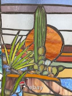 OOAK Hand Crafted Stained Glass Window Desert Landscape approx 14x22 Sunset