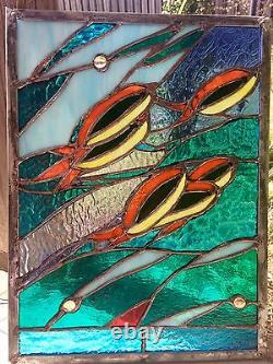 OOAK Stained Glass Panel Fish Ocean Transom Suncatcher Tiffany Style