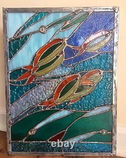 OOAK Stained Glass Panel Fish Ocean Transom Suncatcher Tiffany Style