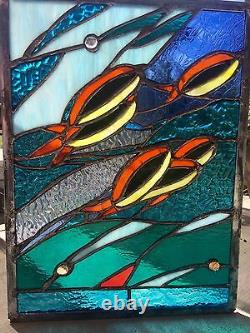 OOAK Stained Glass Panel Fish Ocean Transom Suncatcher Tiffany Style