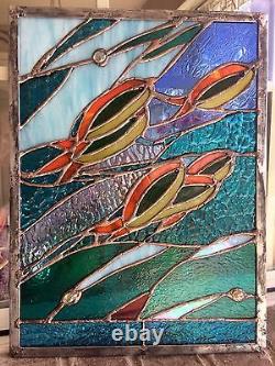 OOAK Stained Glass Panel Fish Ocean Transom Suncatcher Tiffany Style