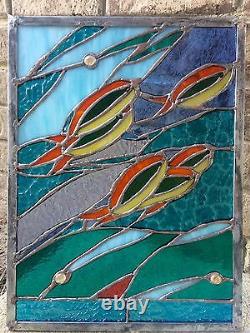 OOAK Stained Glass Panel Fish Ocean Transom Suncatcher Tiffany Style