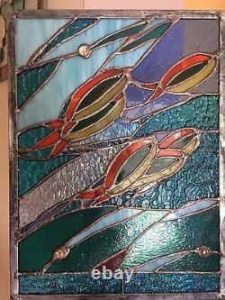 OOAK Stained Glass Panel Fish Ocean Transom Suncatcher Tiffany Style