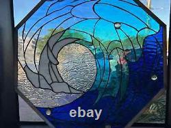 Octagon Cresting Wave Leaded Stained Glass Suncatcher or Panel 20 with Hooks