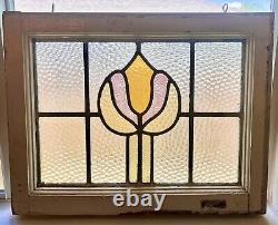 Old English Leaded Stained Glass Framed Transom Window English Rose