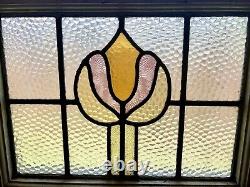 Old English Leaded Stained Glass Framed Transom Window English Rose