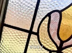 Old English Leaded Stained Glass Framed Transom Window English Rose