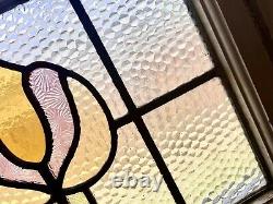 Old English Leaded Stained Glass Framed Transom Window English Rose