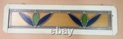 Old English Leaded Stained Glass Window Panel VTG Transom Framed 41 Blue, Green