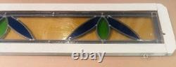 Old English Leaded Stained Glass Window Panel VTG Transom Framed 41 Blue, Green