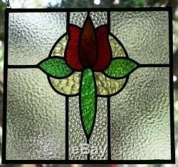 Old Leaded Stained Glass Panel Window From England 16 Tall 17 1/8 Wide Vintage