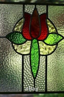 Old Leaded Stained Glass Panel Window From England 16 Tall 17 1/8 Wide Vintage